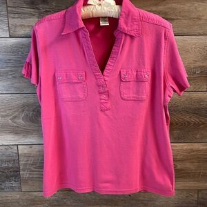 Chaus Ladies Vneck Pullover Top Blouse, Size Medium, Pink